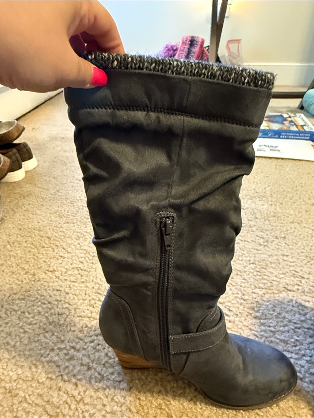 Women's Tall Gray Wedge Knee Boot with Knit Cuff